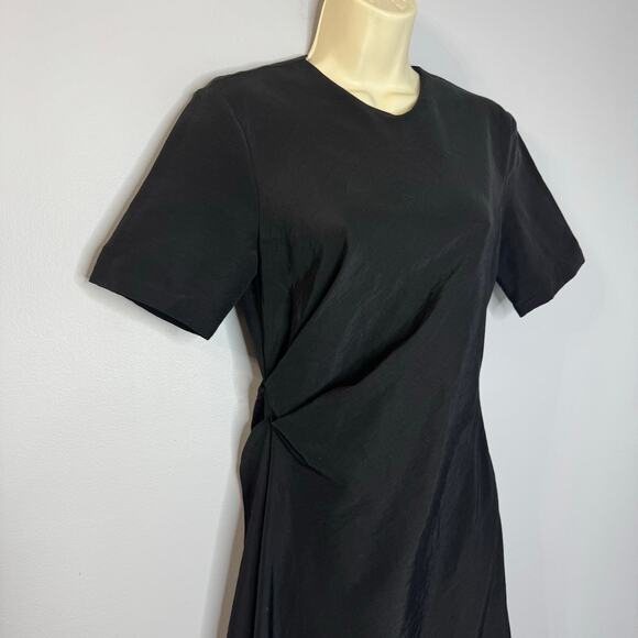 Zara Women's Collection Side Draped Mixi Dress Black Linen Blend Old Money S - Picture 4 of 15